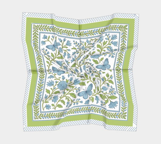 Green + Blue Floral Butterfly Scarf